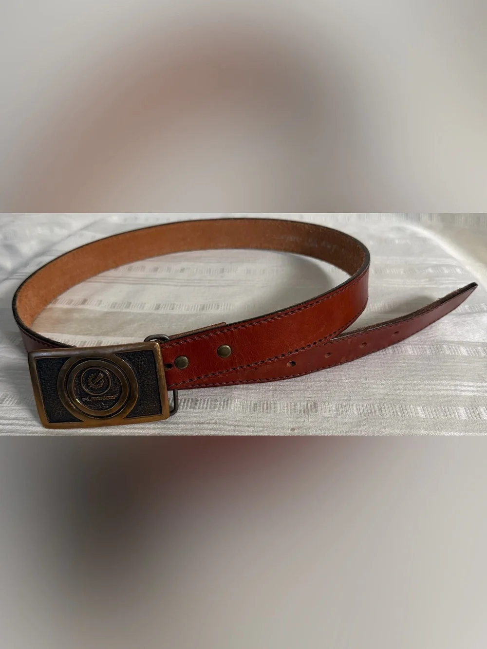 Vintage Flatiron Saddle Leather Belt Brown USA Made Brass Buckle Size 34